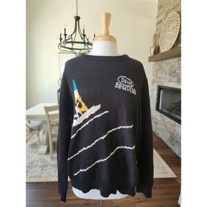 Duvin Beach Club Windsurfing Sailing Lemons Graphic Knit Sweater Black Mens XL